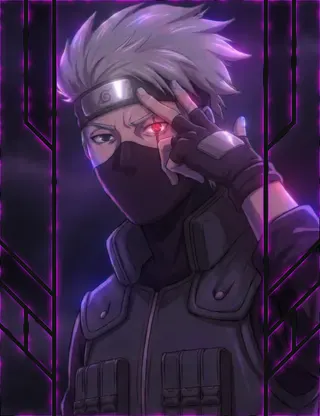 Masked shinobi artwork with violet frame rails